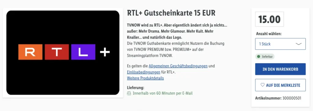 RTL+ Gutschein kaufen