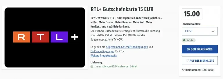 RTL+ Gutschein bei Lidl