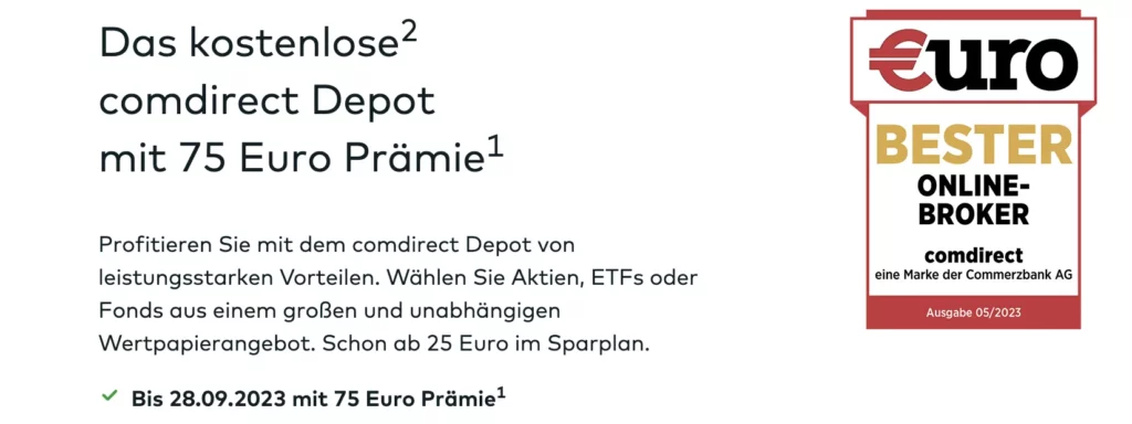 comdirect neukunden prämie 75€ fürs Depot