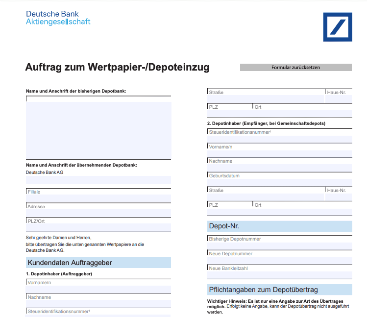 Maxblue Deutsche bank Auftrag Deptübertrag.