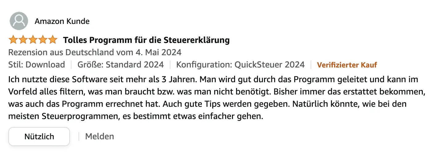 Quicksteuer Bewertung